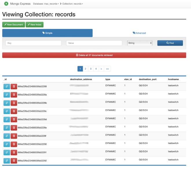 Mongo Express View MAC adresses